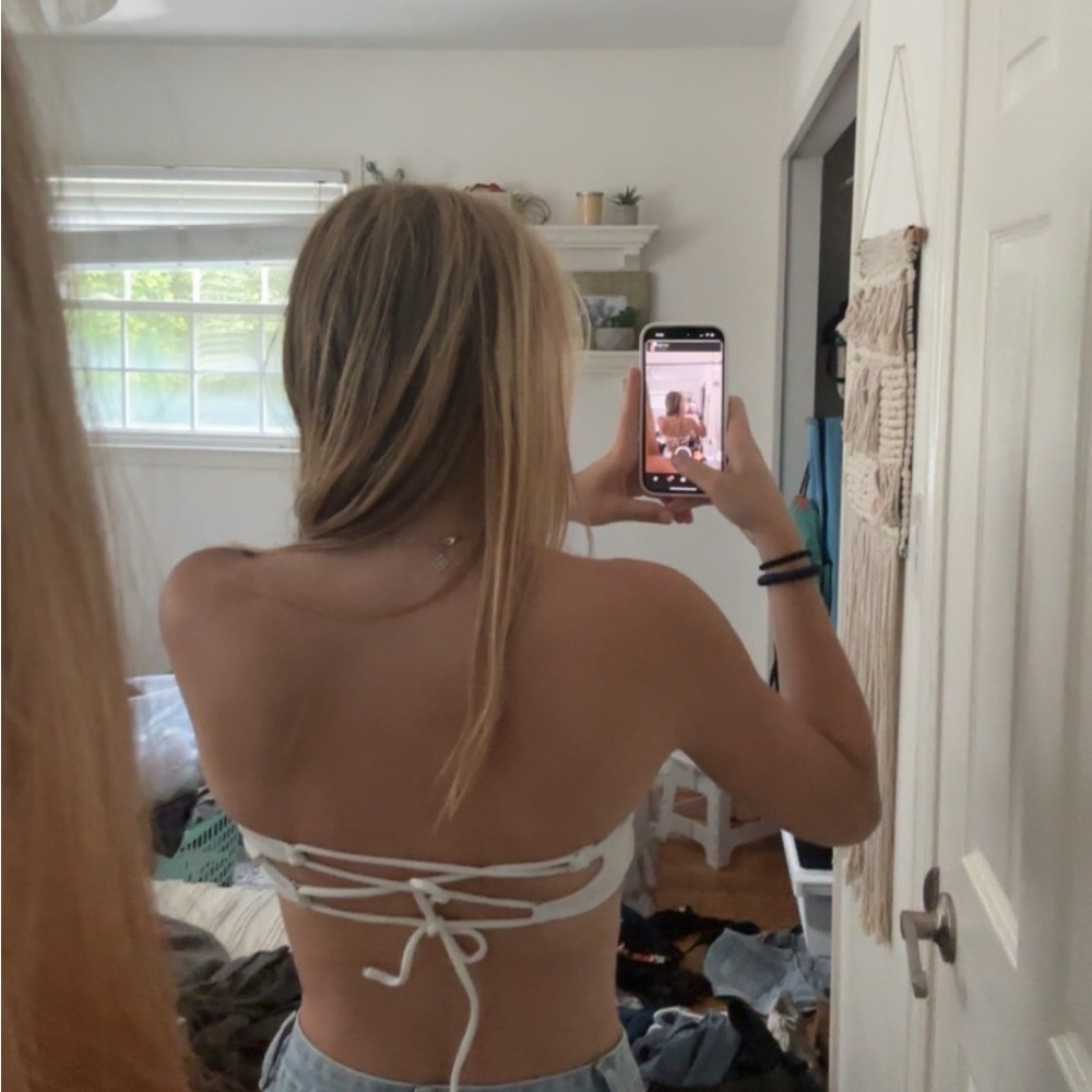 White Ribbed bikini Tube Top - Picture 3 of 4